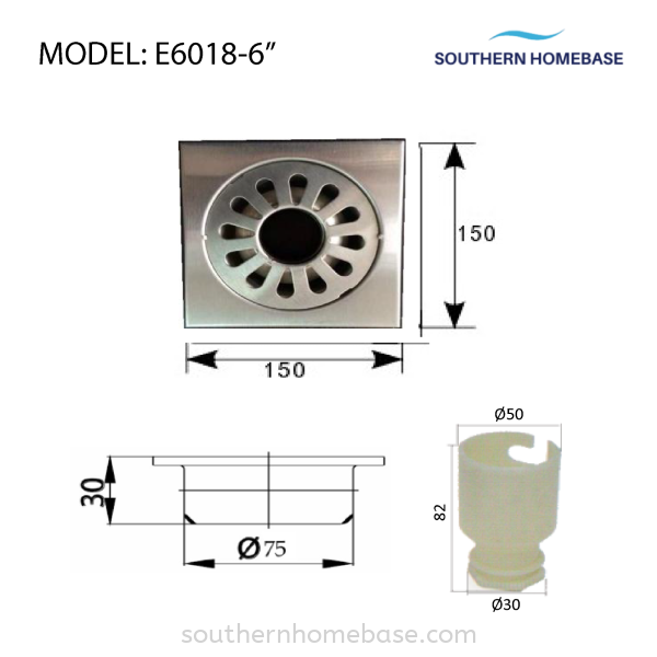 BATHROOM #304 STAINLESS STEEL FLOOR TRAP FOR WASHING MACHINE ELITE E6018-6" Laundry Johor Bahru (JB) Supplier, Supply | Southern Homebase Sdn Bhd