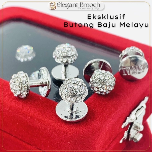 Elegant Brooch 1set [FREE BOX] Eksklusif Butang Baju Melayu Nikah Batu Korea Button Muslimin -BT23