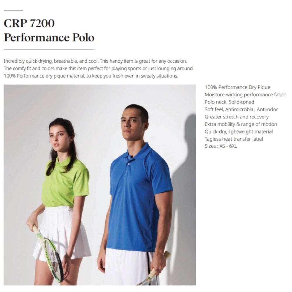 CROSSRUNNER Performance Polo Quick Dry Breathable Cool Unisex Men Women - CRP7200