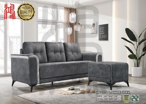 HF 2172 Grey L Shape Fabric Corner Sofa Set 