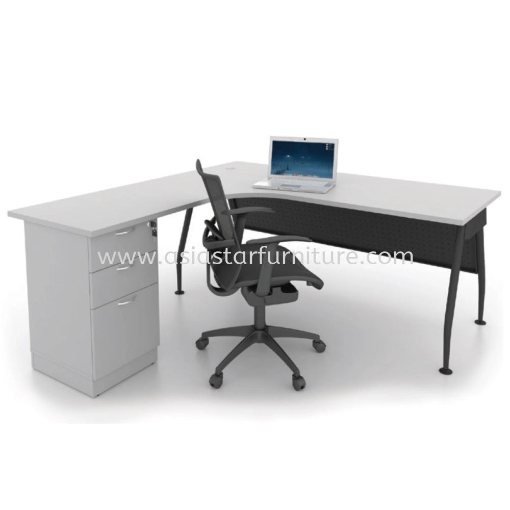 MADISON 6 FEET L-SHAPE OFFICE TABLE WITH FIXED PEDESTAL