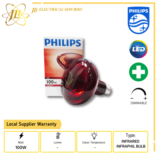 PHILIPS INFRARED INFRAPHIL BULB RED HEAT R95 100W E27 230V 923244244208 Lumpur (KL), Selangor, Malaysia Supply, Supplies, Distributor | JLL Electrical Sdn Bhd