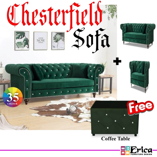  Chesterfield Sofa FREE Coffee Table - Raya Promotion