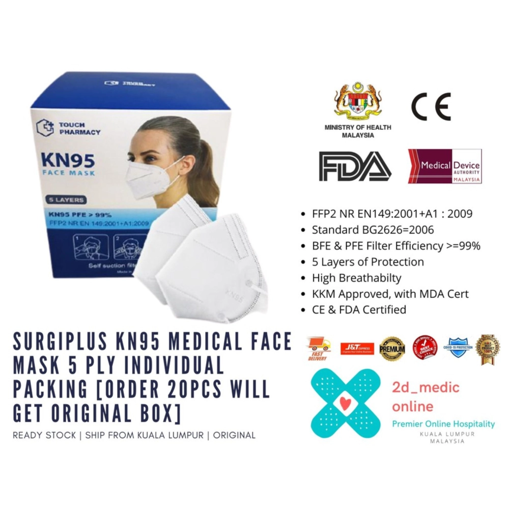 【Surgiplus】Medical KN95 5 layers 1pc【Individual Packing】Order 50pcs Come with Original Box!!