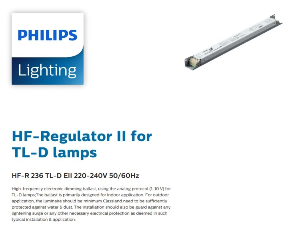 PHILIPS HF-R TD 236 TL-D EII 220-240V 50/60Hz DIMMABLE ELECTRONIC BALLAST 9137006068