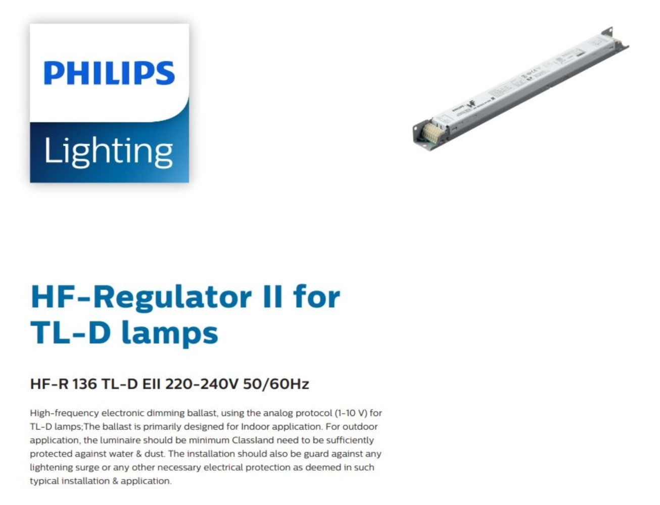 PHILIPS HF-R 136 TL-D EII 220-240V 50/60HZ DIMMABLE ELECTRONIC BALLAST 9137006092 