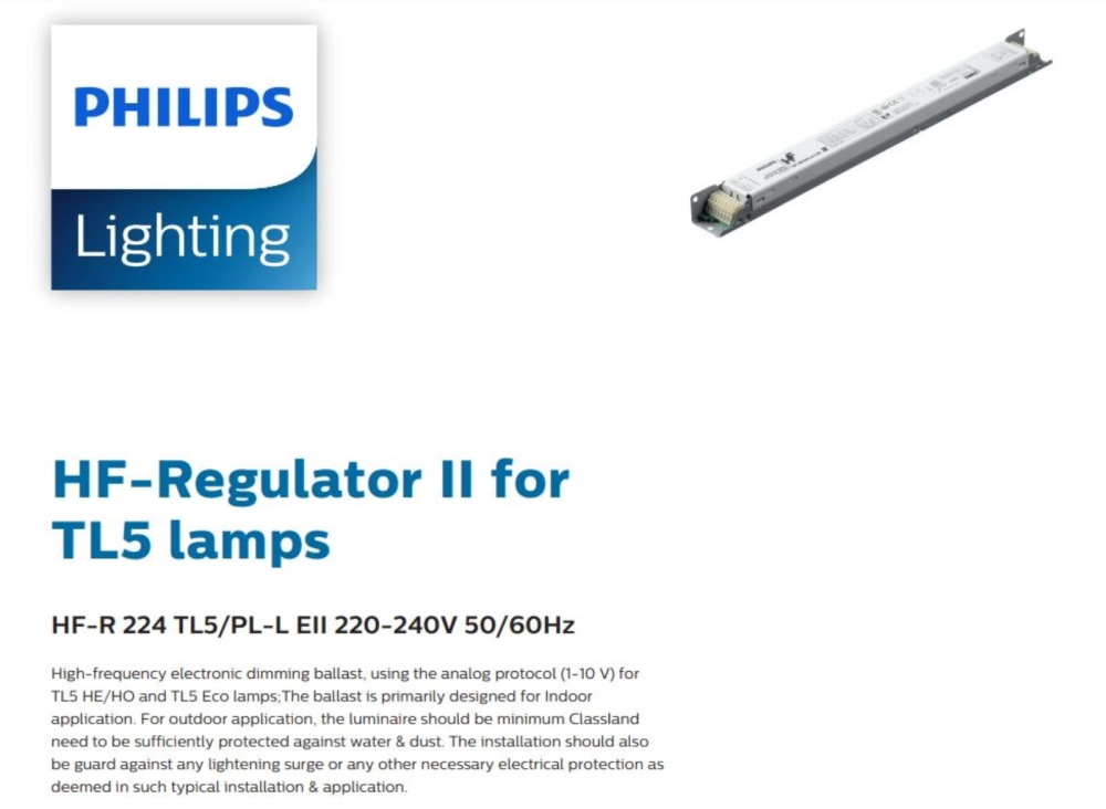 PHILIPS HF-R 224 TL5/PLL EII 220-240V 50/60HZ DIMMABLE ELECTRONIC BALLAST 9137006331