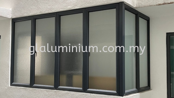 casement window L" shape ( powder coated Grey + clear glass) @Oasis 2 Residence, Saujana impian, kajang Aluminium Casement Windows  Selangor, Malaysia, Kuala Lumpur (KL), Cheras Supplier, Installation, Supply, Supplies | GL GLASS & ALUMINIUM TRADING