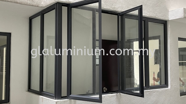 casement window L" shape ( powder coated Grey + clear glass) @Oasis 2 Residence, Saujana impian, kajang Aluminium Casement Windows  Selangor, Malaysia, Kuala Lumpur (KL), Cheras Supplier, Installation, Supply, Supplies | GL GLASS & ALUMINIUM TRADING