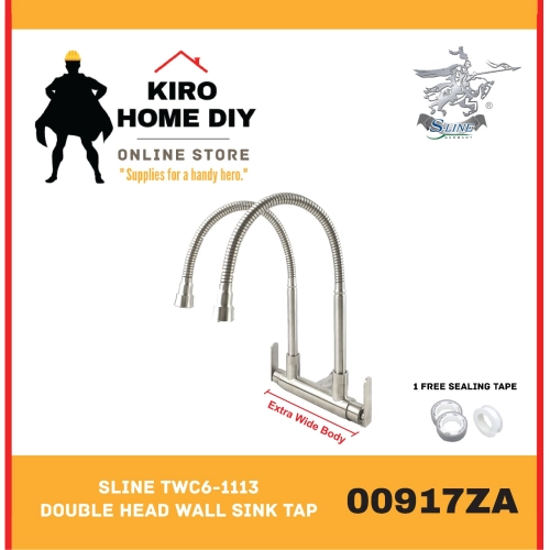 SLINE SUS304-TW FX2-1113 SUS 304 Stainless Steel Two Flexible Arc Wall Sink Tap - 00917ZA