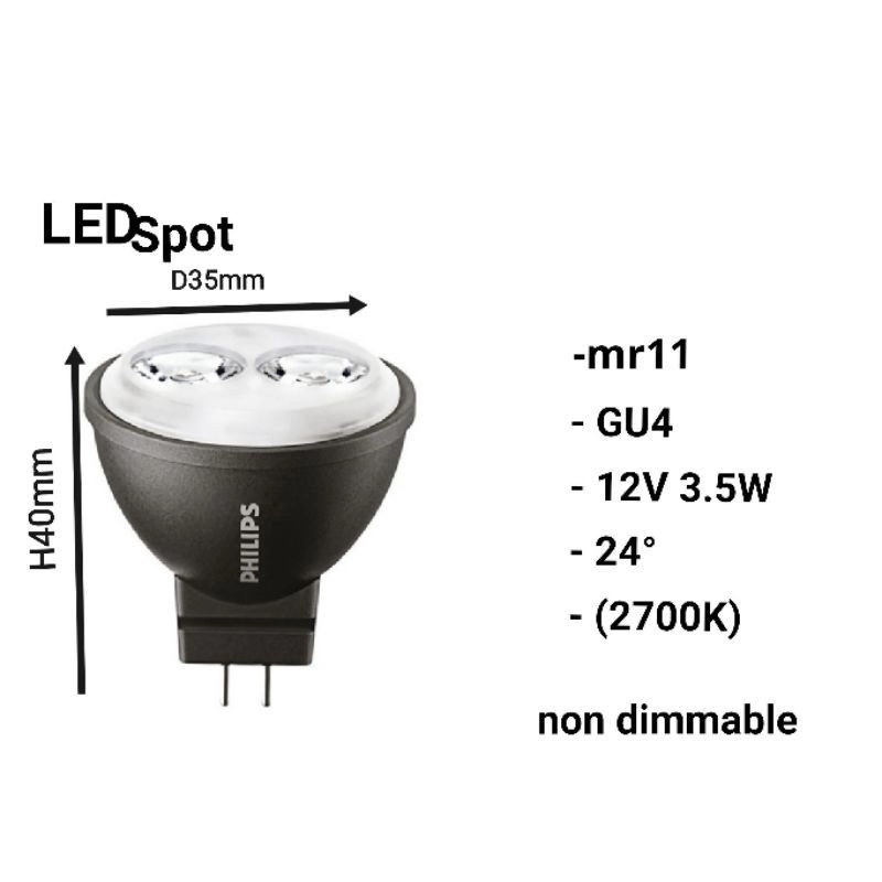 Philips LED MR11 12V 3.5-20W 2700K 24D Non-Dim