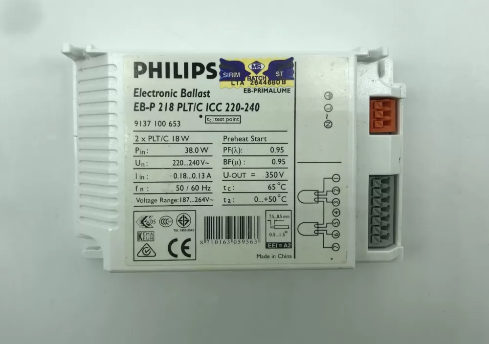 PHILIPS EB-P 218W PLT/C ICC 220-240V 50/60HZ ELECTRONIC BALLAST 9137100653