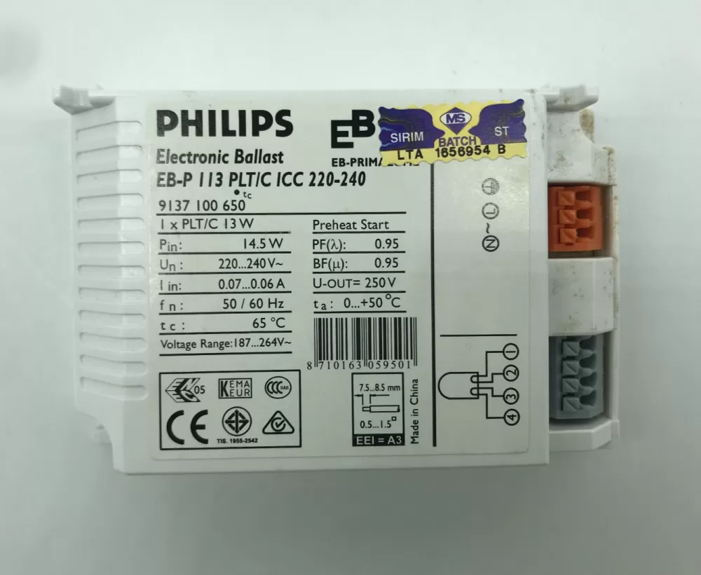 PHILIPS EB-P 113 PLT/C ICC 220-240V 50/60HZ ELECTRONIC BALLAST 9137100650