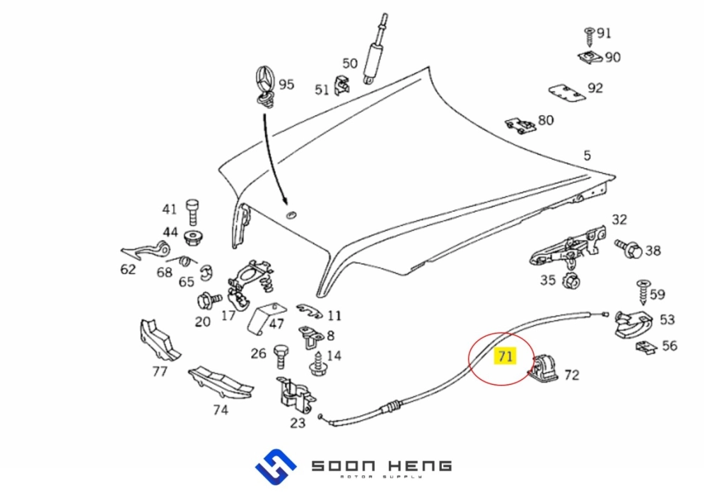 Mercedes-Benz W202 - Engine Hood Release Cable (Original MB)