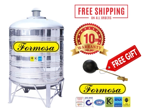 Formosa Stainless Steel (SUS-316) HR Series Water Tank Vertical Round Bottom With Stand (FREE Brass Float Valve)