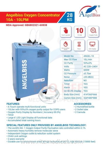 Angelbiss  10L Oxygen Concentrator, MDA /CE Aproved 