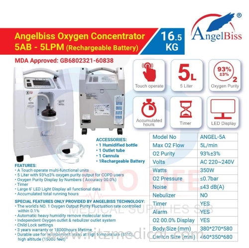 Angelbiss 5S ( 5L)  Oxygen Concentrator, MDA /CE Aproved 