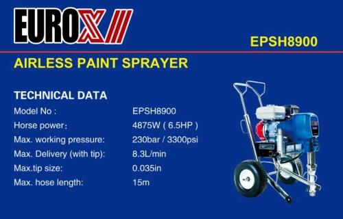 EuroX EPSH8900  AIRLESS PAINT SPRAYER (6.5HP PETROL ENGINE) C/W 15MTR HOSE