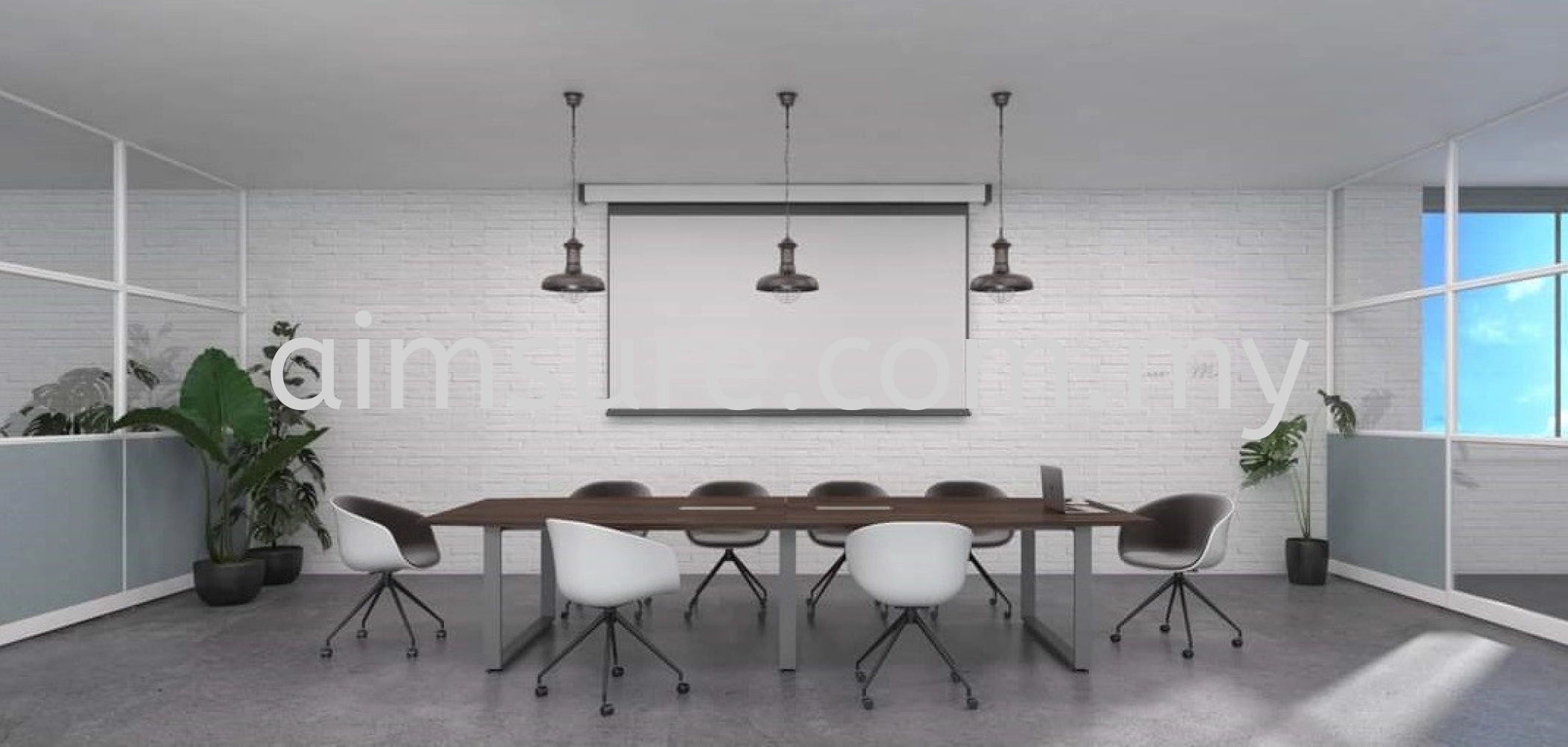 Long Meeting table with square metal leg