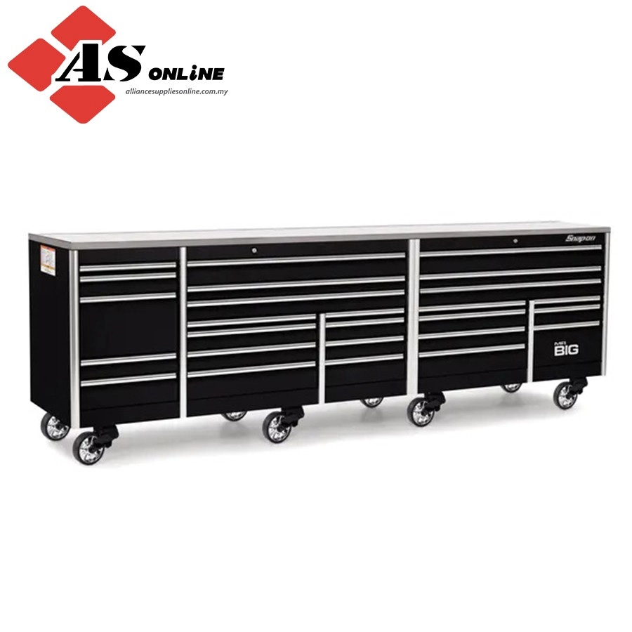SNAP-ON 144" 26 Drawer Five Bank EPIQ Series Stainless Steel Top Roll Cab with PowerDrawer (Gloss Black) / Model: KEXP725D1PC