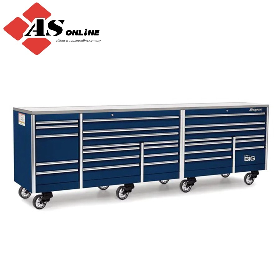 SNAP-ON 144" 26 Drawer Five Bank EPIQ Series Stainless Steel Top Roll Cab with PowerDrawer (Royal Blue) / Model: KEXP725D1PCM