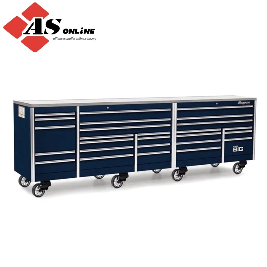 SNAP-ON 144" 26 Drawer Five Bank EPIQ Series Stainless Steel Top Roll Cab with PowerDrawer (Midnight Blue) / Model: KEXP725D1PDG