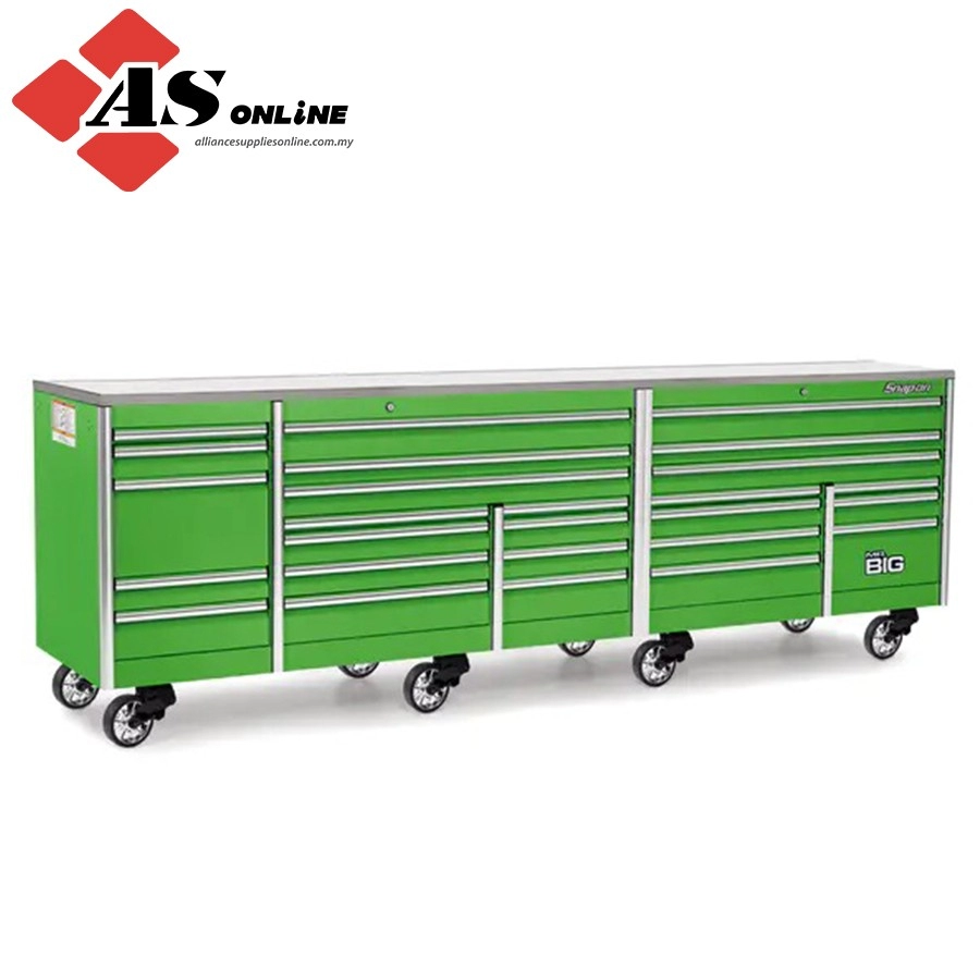 SNAP-ON 144" 26 Drawer Five Bank EPIQ Series Stainless Steel Top Roll Cab with PowerDrawer (Extreme Green) / Model: KEXP725D1PJJ