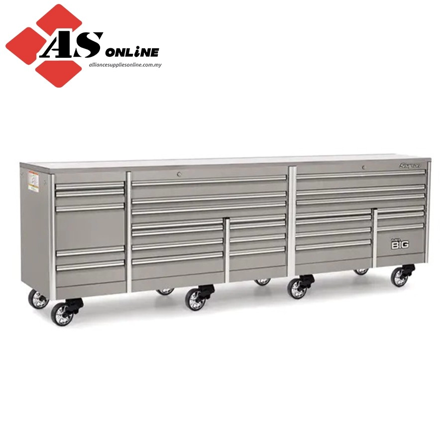 SNAP-ON 144" 26 Drawer Five Bank EPIQ Series Stainless Steel Top Roll Cab with PowerDrawer (Arctic Silver) / Model: 