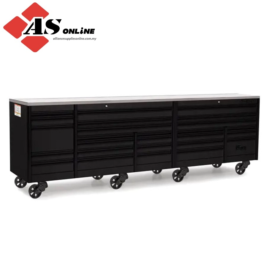 SNAP-ON 144" 26 Drawer Five Bank EPIQ Series Stainless Steel Top Roll Cab with PowerDrawer (Flat Black with Black Trim and Blackout Details) / Model: KEXP725D1POT