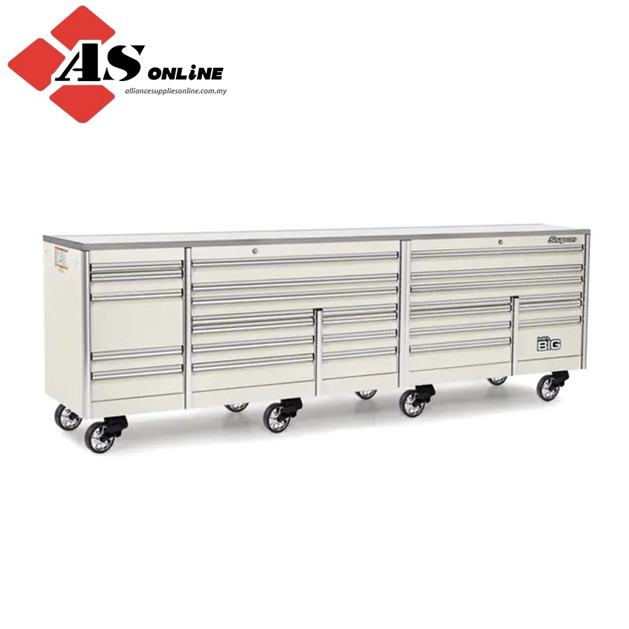 SNAP-ON 144" 26 Drawer Five Bank EPIQ Series Stainless Steel Top Roll Cab with PowerDrawer (White) / Model: KEXP725D1PU