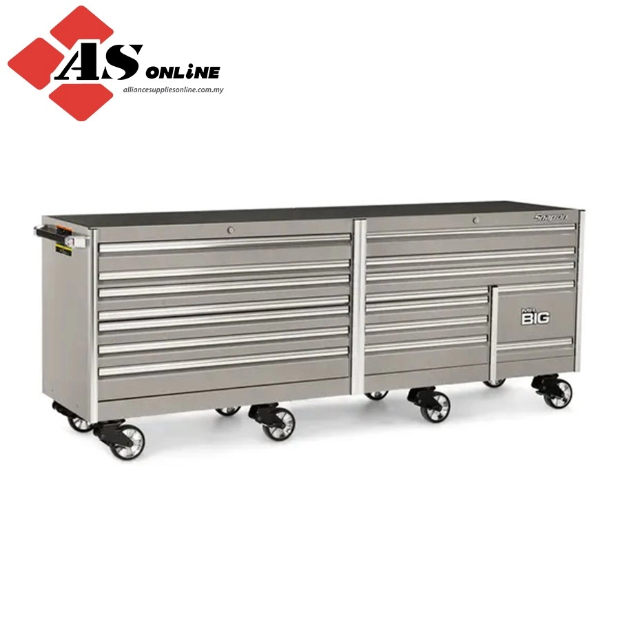 SNAP-ON 120" 16 Drawer Three Bank EPIQ Series Roll Cab with PowerDrawer and SpeeDrawer (Arctic Silver) / Model: KEXP603A0PKS