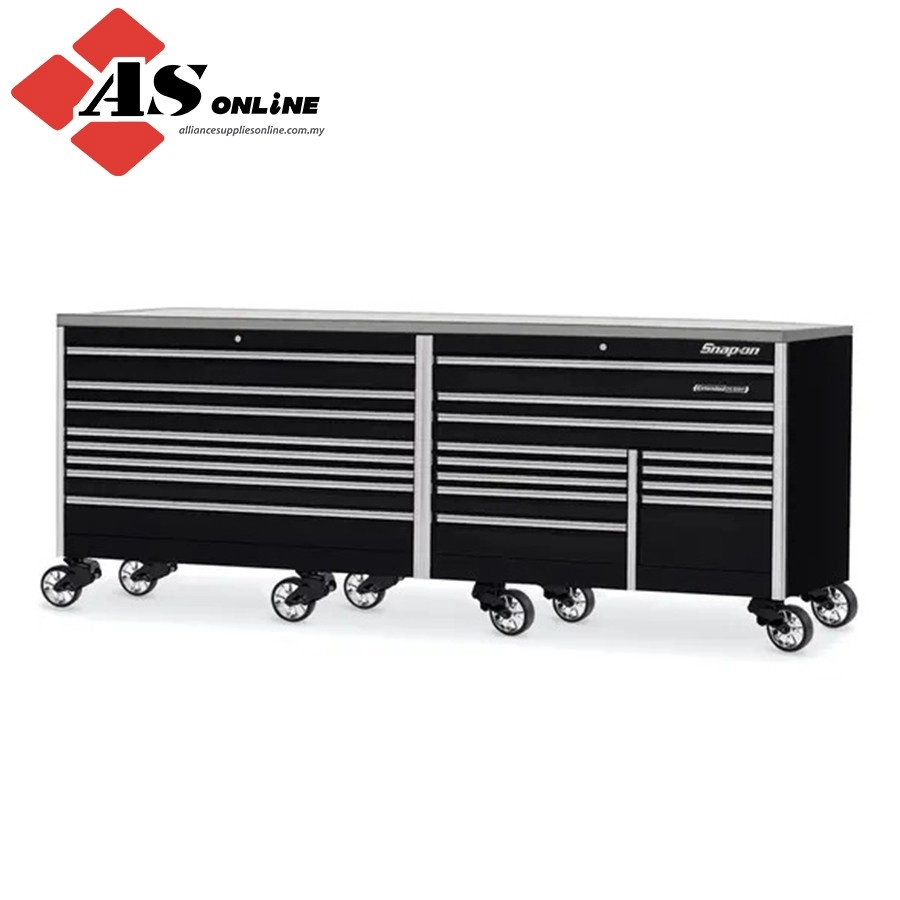 SNAP-ON 120" 20-Drawer Triple-Bank EPIQ Series Stainless Steel Top Roll Cab (Gloss Black) / Model: KEXN603C1PC