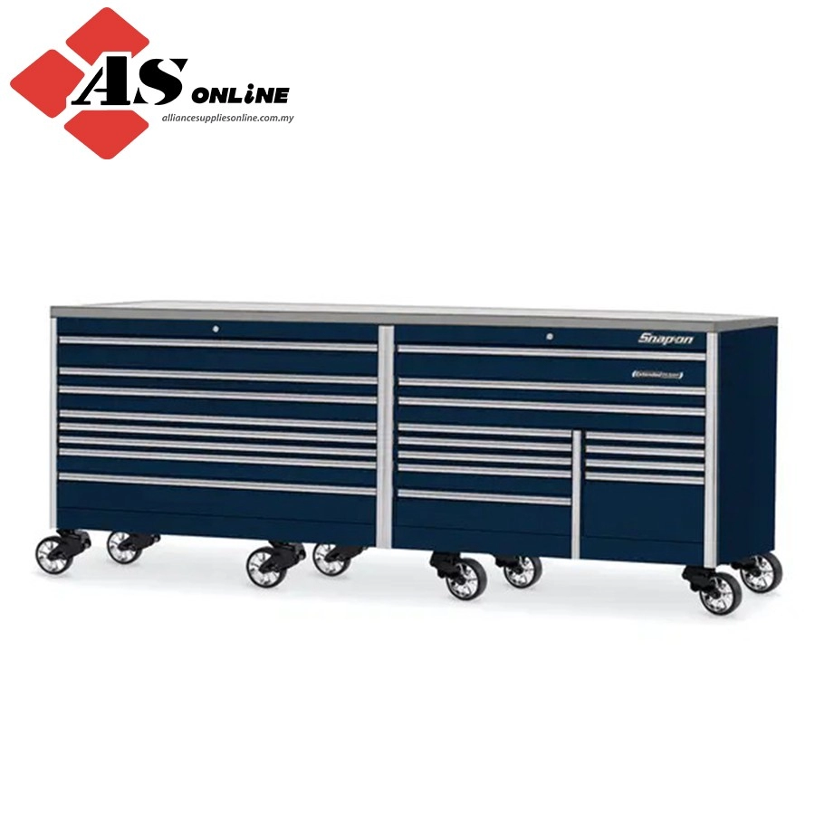 SNAP-ON 120" 20-Drawer Triple-Bank EPIQ Series Stainless Steel Top Roll Cab (Midnight Blue) / Model: KEXN603C1PDG