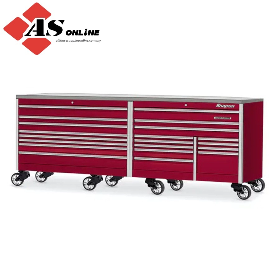 SNAP-ON 120" 20-Drawer Triple-Bank EPIQ Series Stainless Steel Top Roll Cab (Candy Apple Red) / Model: KEXN603C1PJH
