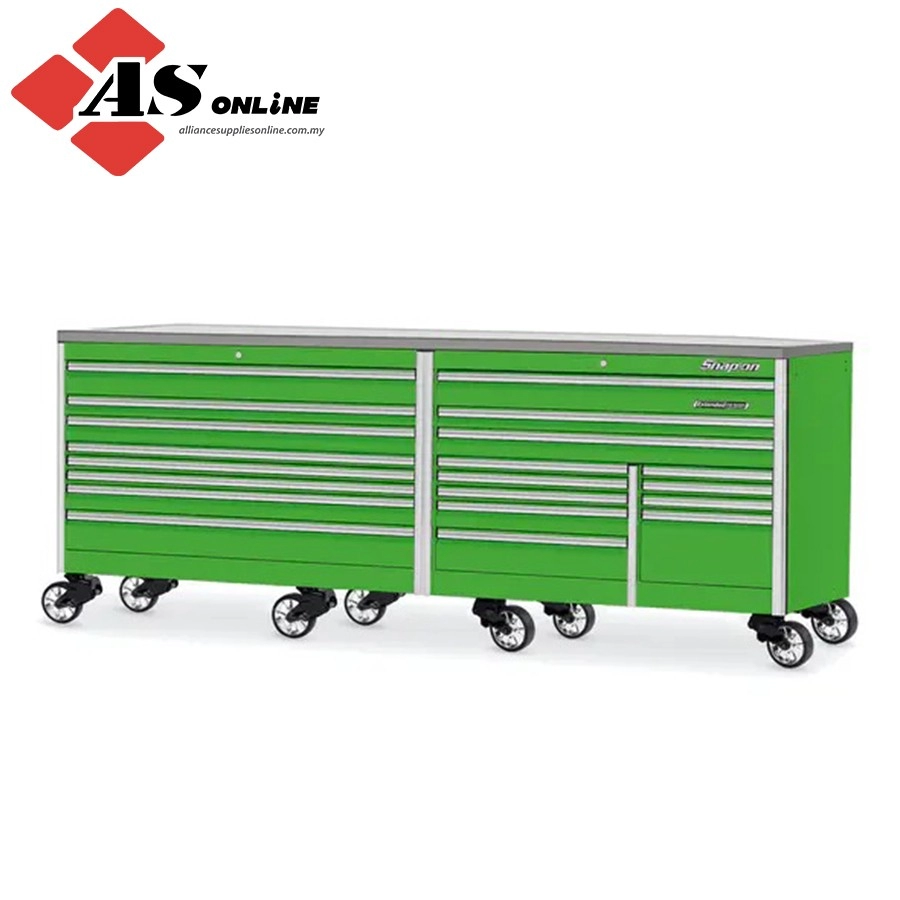 SNAP-ON 120" 20-Drawer Triple-Bank EPIQ Series Stainless Steel Top Roll Cab (Extreme Green) / Model: KEXN603C1PJJ