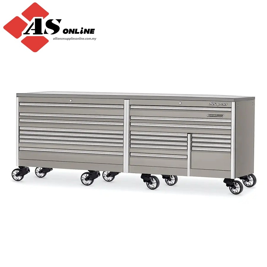 SNAP-ON 120" 20-Drawer Triple-Bank EPIQ Series Stainless Steel Top Roll Cab (Arctic Silver) / Model: KEXN603C1PKS