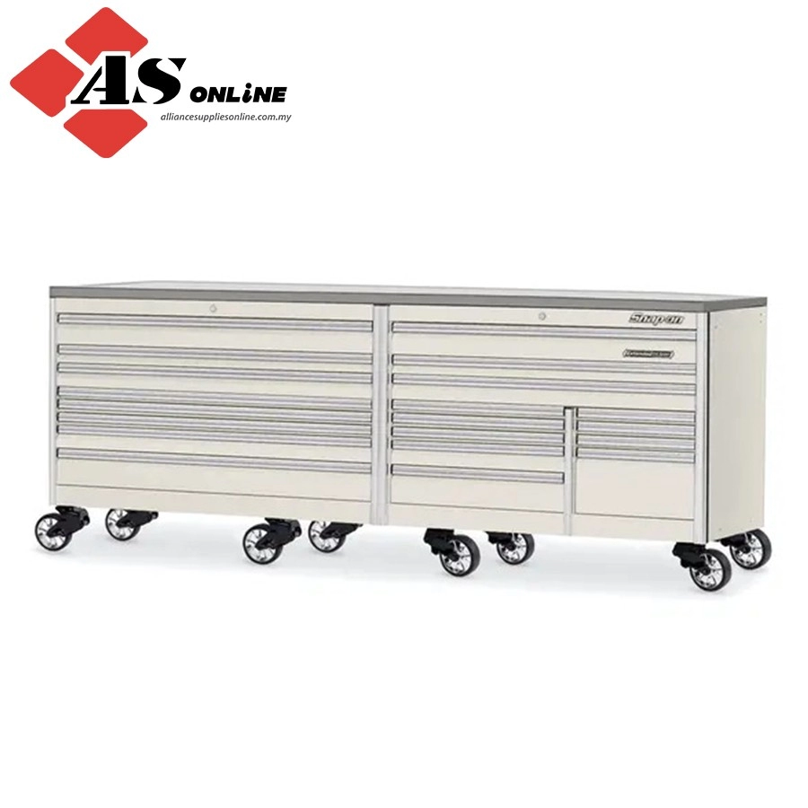 SNAP-ON 120" 20-Drawer Triple-Bank EPIQ Series Stainless Steel Top Roll Cab (White) / Model: KEXN603C1PU