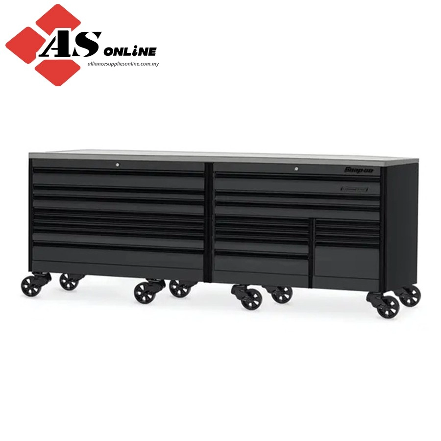 SNAP-ON 120" 20-Drawer Triple-Bank EPIQ Series Stainless Steel Top Roll Cab (Storm Gray with Black Trim and Blackout Details) / Model: KEXN603C1PWZ