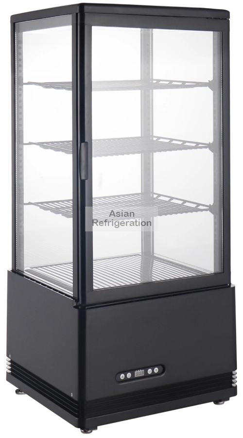 Table Top 4-Sided Glass Door Display Chiller- Black (78 litres) [Ready Stock]