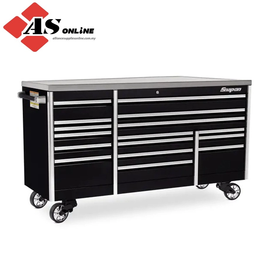 SNAP-ON 84" 16-Drawer Triple-Bank EPIQ Series Stainless Steel Top Roll Cab (Gloss Black) / Model: 