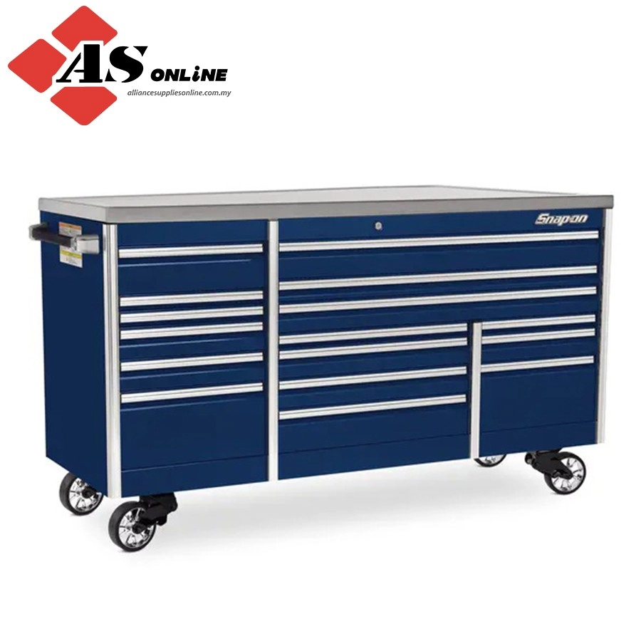 SNAP-ON 84" 16-Drawer Triple-Bank EPIQ Series Stainless Steel Top Roll Cab (Royal Blue) / Model: KETN843C1PCM