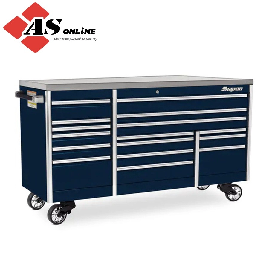 SNAP-ON 84" 16-Drawer Triple-Bank EPIQ Series Stainless Steel Top Roll Cab (Midnight Blue) / Model: KETN843C1PDG