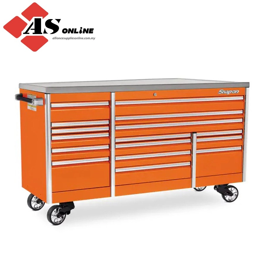 SNAP-ON 84" 16-Drawer Triple-Bank EPIQ Series Stainless Steel Top Roll Cab (Electric Orange) / Model: KETN843C1PJK