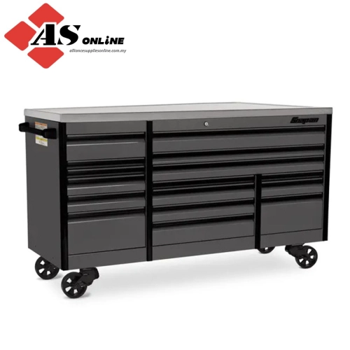 SNAP-ON 84" 16-Drawer Triple-Bank EPIQ Series Stainless Steel Top Roll Cab (Storm Gray with Black Trim and Blackout Details) / Model: KETN843C1PWZ