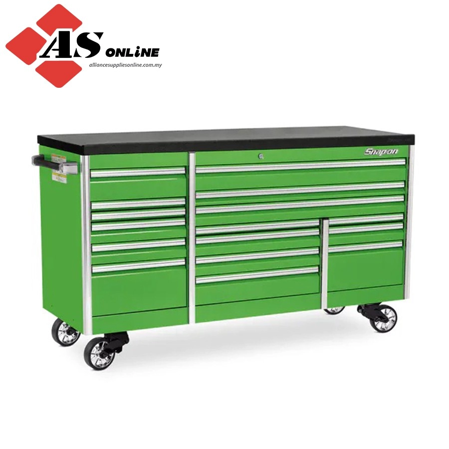 SNAP-ON 84" 16-Drawer Triple-Bank EPIQ Series Bed Liner Top Roll Cab (Extreme Green) / Model: KETN843C7PJJ