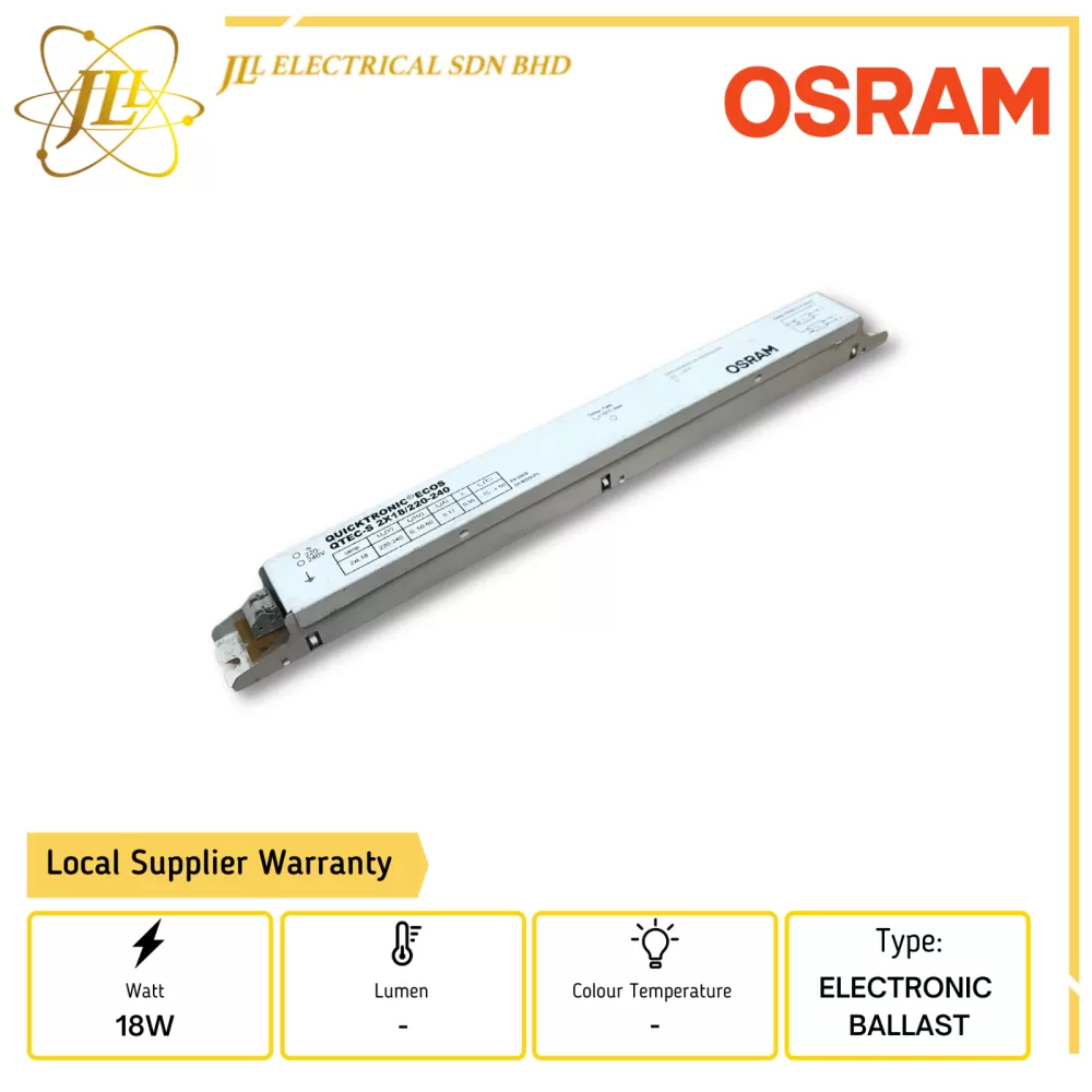OSRAM QTEC S 2x18W 220-240V ELECTRONIC BALLAST PHILIPS LIGHTING PHILIPS  HALOGEN Kuala Lumpur (KL), Selangor, Malaysia Supplier, Supply, Supplies,  Distributor | JLL Electrical Sdn Bhd