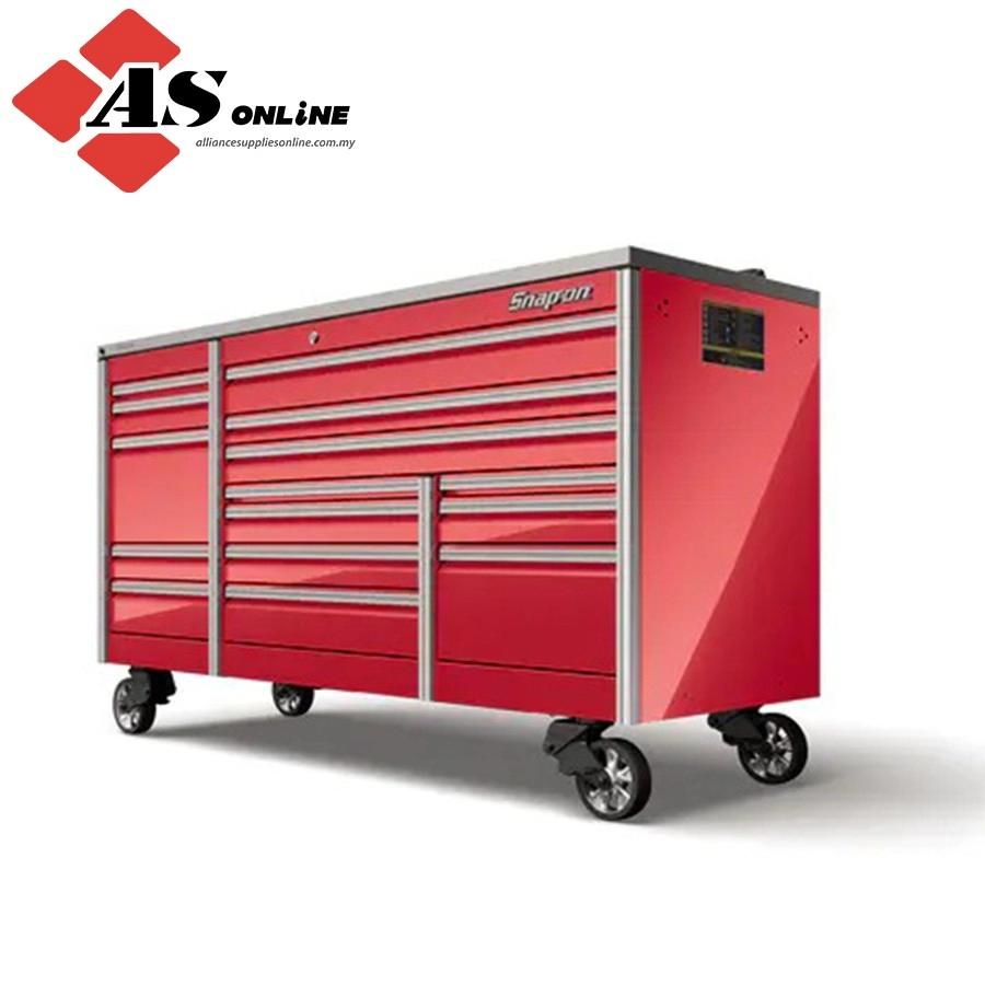SNAP-ON 84" 15-Drawer Triple-Bank EPIQ Series Stainless Steel PowerTop with LED Light Roll Cab with PowerDrawer (Red) / Model: KETP843C2PBO