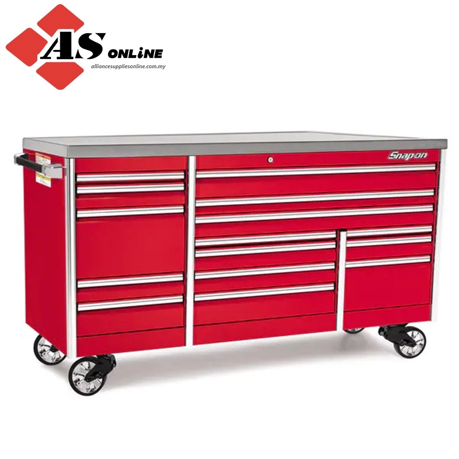 SNAP-ON 84" 15-Drawer Triple-Bank EPIQ Series Stainless Steel Top Roll Cab with PowerDrawer (Red) / Model: KETP843C1PBO