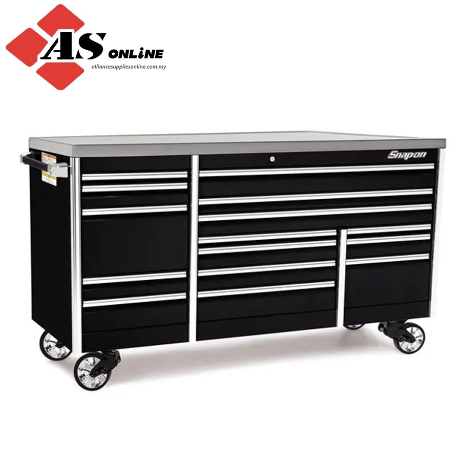 SNAP-ON 84" 15-Drawer Triple-Bank EPIQ Series Stainless Steel Top Roll Cab with PowerDrawer (Gloss Black) / Model: KETP843C1PC