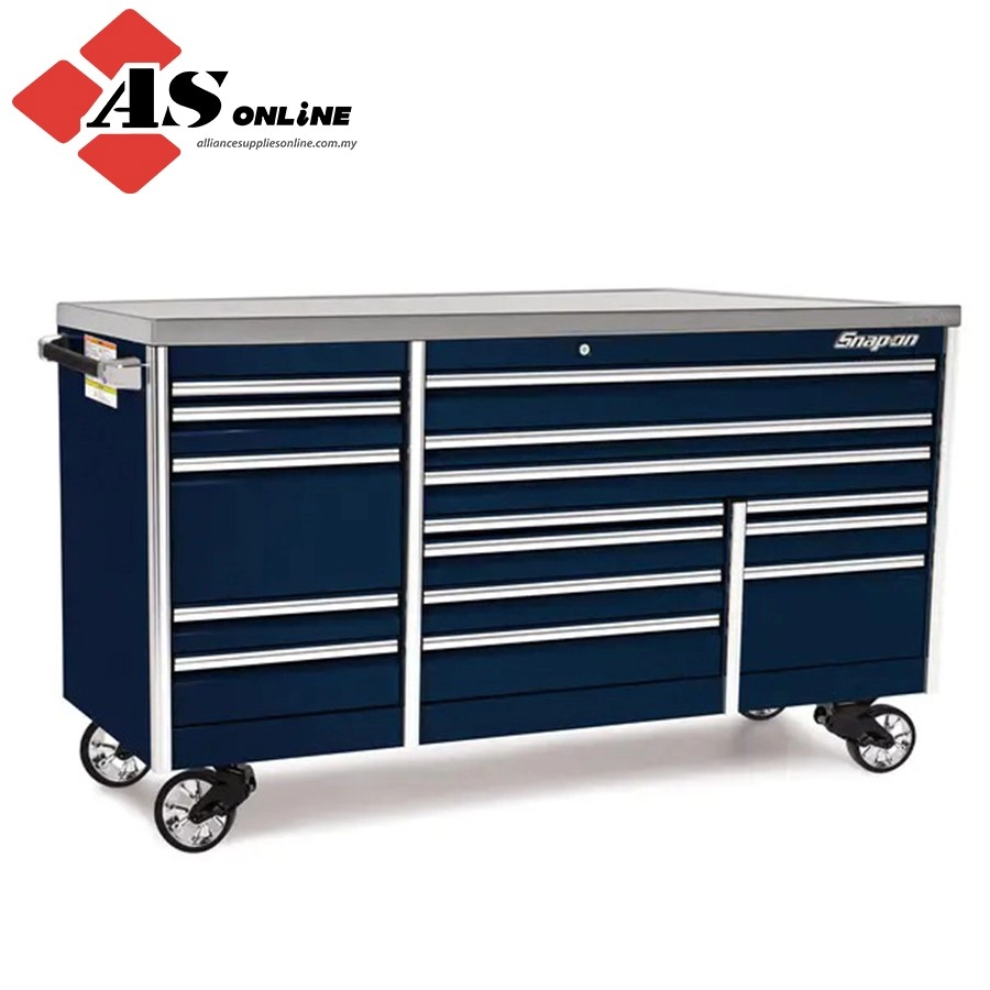 SNAP-ON 84" 15-Drawer Triple-Bank EPIQ Series Stainless Steel Top Roll Cab with PowerDrawer (Midnight Blue) / Model: KETP843C1PDG